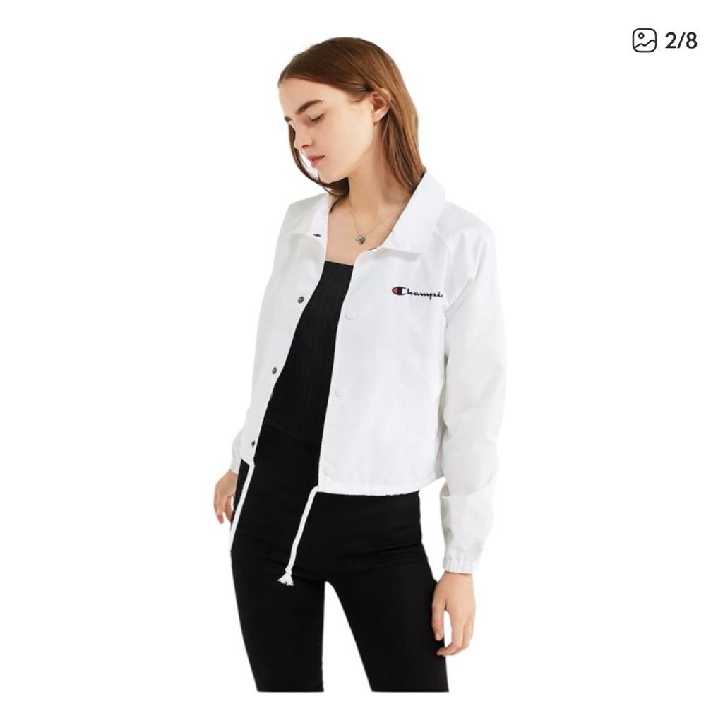 Champion Women's White Nylon Windbreaker Jacket Size Small